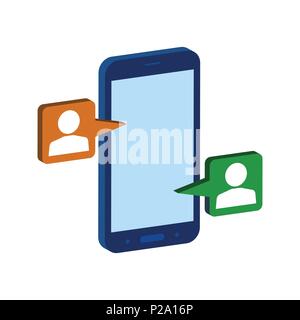 Mobile Chatting symbol. Flat Isometric Icon or Logo. 3D Style Pictogram for Web Design, UI, Mobile App, Infographic. Vector Illustration on white back Stock Vector