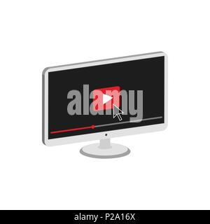 Play video on display concept symbol. Flat Isometric Icon or Logo. 3D Style Pictogram for Web Design, UI, Mobile App, Infographic. Vector Illustration Stock Vector