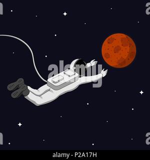 Astronaut in Space. Reach the Mars and Space Exploration Concept. Vector illustration Stock Vector