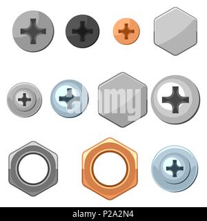 Set of bolts nuts nails. Stock Vector