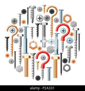 Background with bolts nuts nails. Stock Vector
