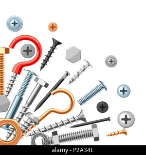 Background with bolts nuts nails. Stock Vector