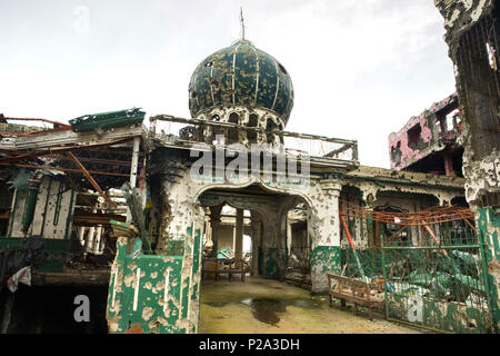 Marawi City, Philippines. 7th Feb. 2018. Damages and devastation in downtown Marawi City (so called 'Ground Zero') after the liberation by the Philippine Armed Forces following the one-year siege by ISIS in 2017 Stock Photo