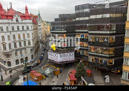 CZECH REPUBLIC, PRAGUE, DEC 20 2016, Department store on the Republic square in Christmas time. Stock Photo