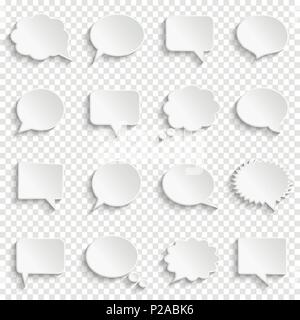 Abstract white speech bubbles set on transparent background, paper art style, vector illustration Stock Vector