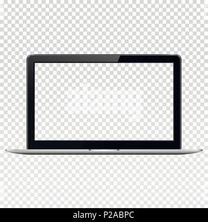 Laptop with transparent screen, isolated on transparent background. Vector illustration. Stock Vector