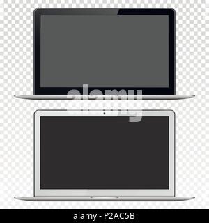 Black and white laptops isolated on transparent background. Vector illustration. Stock Vector