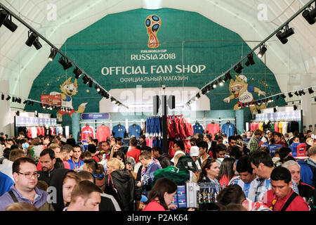 Moscow, Russia. 13th Jun 2018. First match of FIFA 2018 World Football championship. Official Fan Shop Credit: Marco Ciccolella/Alamy Live News Stock Photo