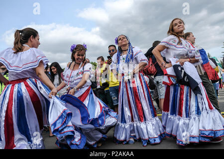 Moscow, Russia. 13th Jun 2018. First match of FIFA 2018 World Football championship. Supporters watch the match Russia Vs Saudia Arabia in the Fan fest venue. Credit: Marco Ciccolella/Alamy Live News Stock Photo