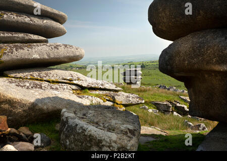 UK, Cornwall, Bodmin Moor, Minions, The Cheesewring, natural granite formation from adjacent formations Stock Photo