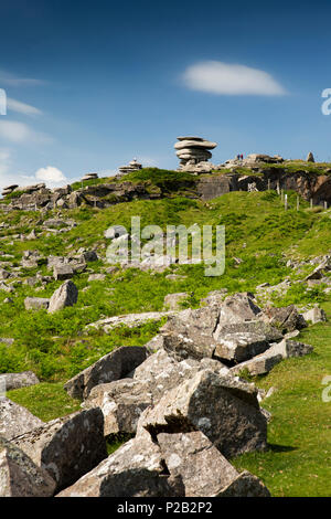 UK, Cornwall, Bodmin Moor, Minions, The Cheesewring, natural granite formation on hilltop Stock Photo
