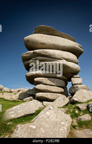UK, Cornwall, Bodmin Moor, Minions, The Cheesewring, natural granite formation on hilltop Stock Photo