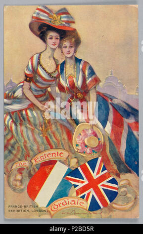 .  English: Postcard, Franco-British Exhibition, London, 1908 .  English: Horizontal rectangle. Valentine's series, official postcards of the Franco-British Exhibition depicting unity between the two nations. . 1908 232 Postcard, Franco-British Exhibition, London, 1908 (CH 18385147) Stock Photo