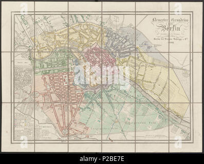 . Neuester Grundriss von Berlin. Deutsch: Der Titel steht 3-zeilig rechts oben im Plan, darunter: 'Gezeichnet von D. G. Reyman / Berlin bei Simon Schropp & Co. / 1832'. Links unten im Plan eine Legende mit den Farben der 11 Städte, 'Erklärung der Buchstaben' a-z, aa-ee und Zeichen der 'Haupt- u.d. ordinären Wachen'. Rechts unten eine Maßstabsleiste über '400 rheinländische Ruthen'. Im Rahmen sind ist die geogr. Länge und Breite der Sternwarte (nach Ferro) angegeben. Das Ansbachische Palais ist jetzt das Palais des Prinzen Albrecht. In der Karlstraße (heute Reinhardtstraße) ist das Exerzierhaus Stock Photo