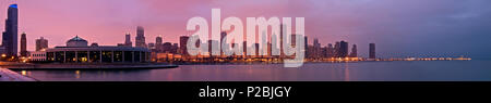 The Chicago skyline at dawn, viewed from the campus of the Adler Planetarium. Stock Photo