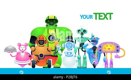 group of toy bots. Funny mechanical robots. Vector illustration Stock Vector