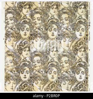 .  English: Sidewall, Bachelor's Wall Paper, 1902 .  English: Repeating pattern containing the faces of Charles Dana Gibson's unmistakable 'Gibson Girls'. a) The faces are printed in black with light blue patches of color for the hair, on an off-white ground. 'a' is machine printed; b) a 1969 Birge reproduction of the original. Same design as 'a' but reversed and slightly larger scale. The faces are printed in black over a possibly 3 color floral ground having the appearance of camouflage. 'b' is screen printed. . 1902 292 Sidewall, Bachelor's Wall Paper, 1902 (CH 18475233-2) Stock Photo