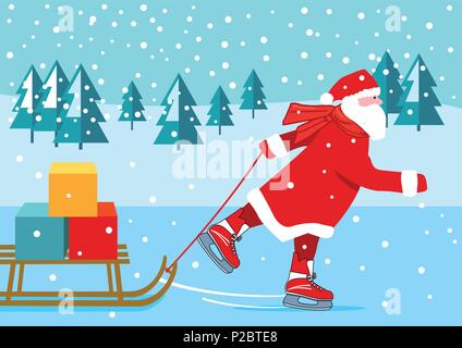 Santa Claus skating, illustration Stock Vector