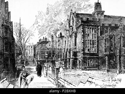 . English: Herbert Railton's illustration of Middle Temple Hall and Fountain Court . circa 1895. Herbert Railton (1857–1910)[1] 146 Herbert Railton - Middle Temple Hall and Fountain Court (modified) Stock Photo