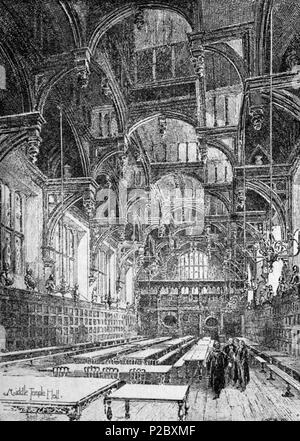 . English: Herbert Railton's illustration of Middle Temple Hall . circa 1895. Herbert Railton (1857–1910)[1] 146 Herbert Railton - Middle Temple Hall Stock Photo