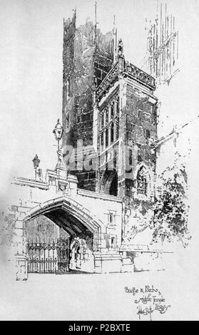 . English: Herbert Railton's illustration of the bridge and porch of Middle Temple Library . circa 1895. Herbert Railton (1857–1910)[1] 146 Herbert Railton - Bridge and Porch of Middle Temple Library Stock Photo
