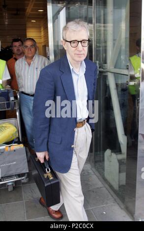 Woody Allen, Soon-Yi and his daughters Bechet and Manze Tio arriving at Barcelona for the shooting of the film 'Vicky Cristina Barcelona'. Stock Photo