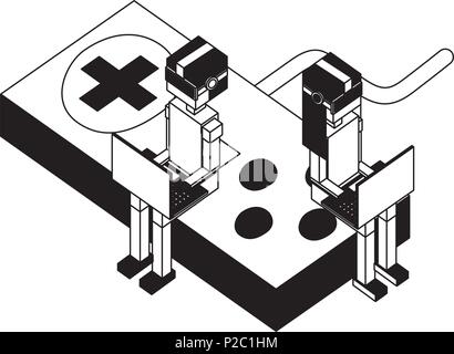 man and woman with vr glasses using laptops sitting in game control Stock Vector