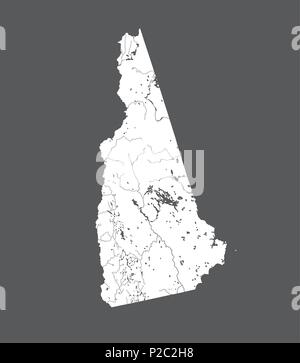 U.S. states - map of New Hampshire. Hand made. Rivers and lakes are shown. Please look at my other images of cartographic series - they are all very d Stock Vector