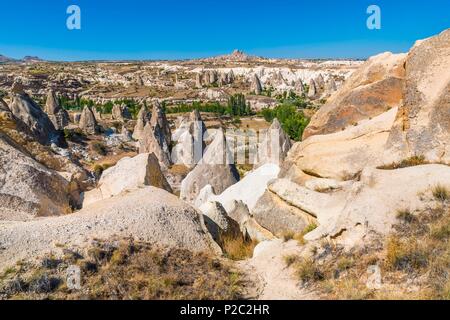 Turkey, Central Anatolia, Nev&#x15f;ehir province, Cappadocia UNESCO World Heritage Site, Göreme, Valley of Love, landscape of volcanic tuff hills, fairy chimneys and vestiges of troglodyte dwellings in the Göreme National Park Stock Photo