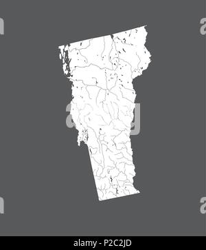 U.S. states - map of Vermont. Hand made. Rivers and lakes are shown. Please look at my other images of cartographic series - they are all very detaile Stock Vector