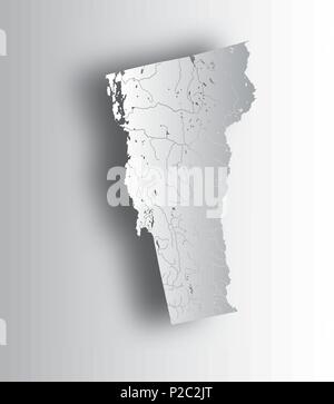 U.S. states - map of Vermont with paper cut effect. Hand made. Rivers and lakes are shown. Please look at my other images of cartographic series - the Stock Vector