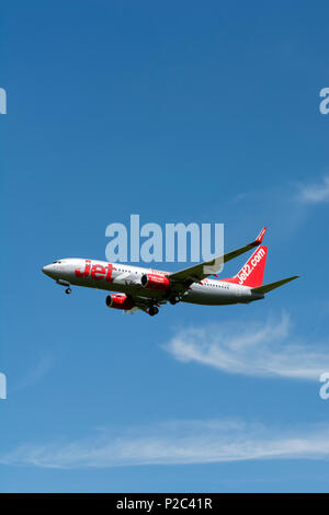 Jet2 Boeing 737-8MG approaching Birmingham Airport, UK (G-JZBL) Stock Photo