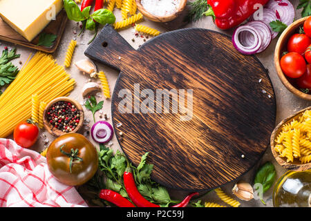 Minced meat, pasta and vegetables.  Stock Photo