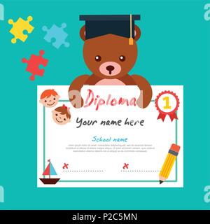 cute bear teddy with graduation cap holding diploma Stock Vector