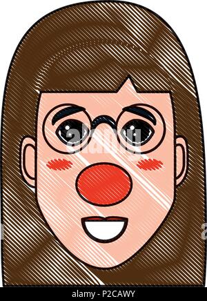 cartoon happy woman with glasses and clown nose icon over white background, vector illustration Stock Vector