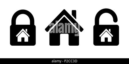 Lock house icon Residential house, home with lock Stock Vector