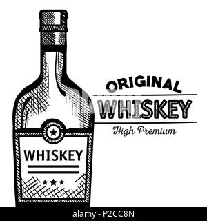 best whiskey bottle drawn label Stock Vector