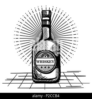 best whiskey bottle drawn label Stock Vector