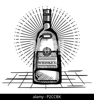 best whiskey bottle drawn label Stock Vector