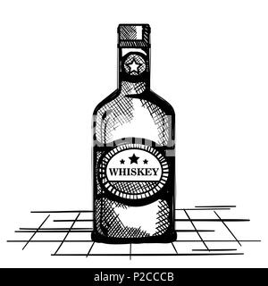 best whiskey bottle drawn label Stock Vector