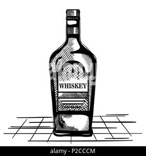 best whiskey bottle drawn label Stock Vector