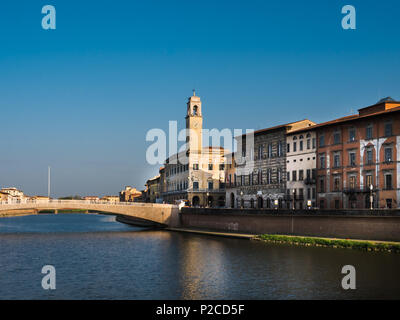 Ponte di mezzo and heritage buildings in Pisa on a sunny day Stock Photo
