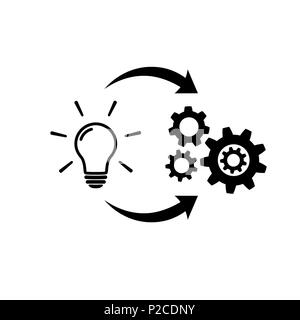 Light bulb with gear and circulating arrows icon Stock Vector
