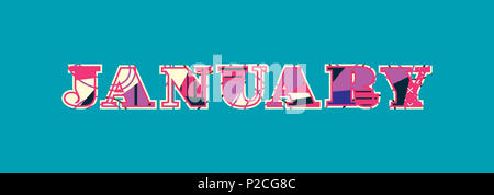 The word JANUARY concept written in colorful abstract typography. Stock Photo