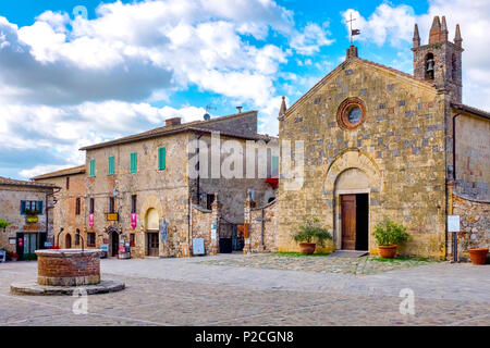 Piazza Roma in Monteriggioni, Siena, Italy, Stock Photo