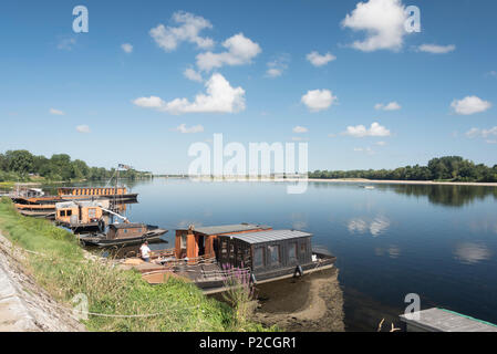 Pleasure craft moored on the banks of the Loire river Stock Photo