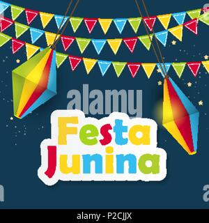 Festa Junina Background. Brazil June Festival Design for Greeting Card. Vector Illustration Stock Vector