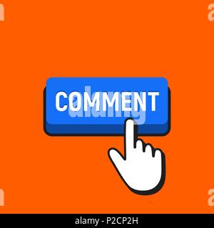 Hand Mouse Cursor Clicks the Comment Button. Pointer Push Press Button Concept. Stock Vector