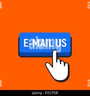 Hand Mouse Cursor Clicks the E-mail Us Button. Pointer Push Press Button Concept. Stock Vector