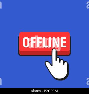 Hand Mouse Cursor Clicks the Offline Button. Pointer Push Press Button Concept. Stock Vector